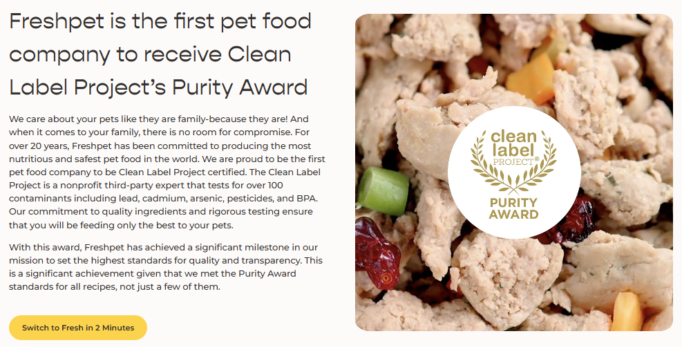 FreshPet Purity Award