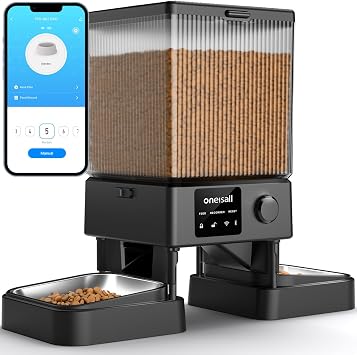 Oneisall Auto Cat Feeder Dual Food Dispenser